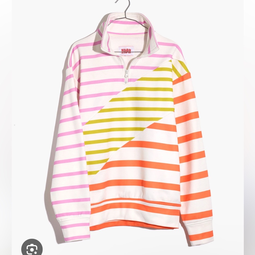 EUC Solid & Striped Quarter-Zip Pullover Sweatshirt in Colorblock Stripe Size M